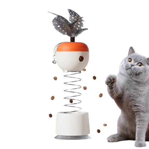 Bexdug Katzen-Leckerli-Spender, interaktiver Katzen-Futterspender - Federspielzeug mit Glocke, federbelasteter automatischer Slow-Feeder-Ball,Stabiler Saugnapf, langsamer Feeder-Puzzleball für von Bexdug