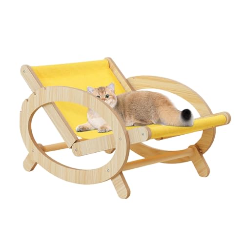 Bexdug Katzenbett-Hängematte, Katzenkratzer-Strandstuhl - Hölzerner Katzen-Freizeitstuhl,Mit Canvas-Abdeckung, Holz-Katzen-Freizeitsofa für den Innenbereich, Kratzfest von Bexdug