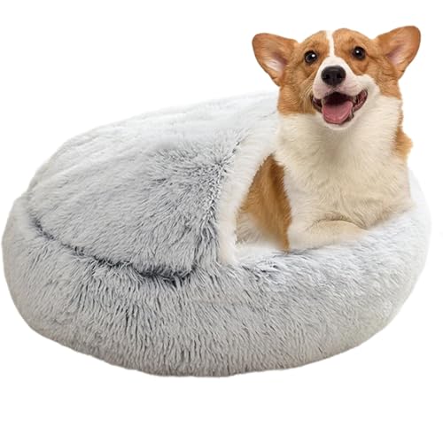 Bexdug Katzenbett mit Kapuze, bequemes Muschelbett für Haustiere, warmes, weiches Plüsch-Katzenbett für Innenkatzen, warme Katzenbetten mit Kapuze für Zuhause von Bexdug