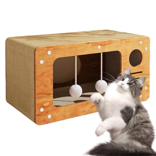 Bexdug Katzenhaus aus Pappe, Katzenkratzbox,Bauernhaus-Katzenkratzer-Versteck aus Wellpappe | 2-in-1-Kratzhaus mit Ball-Katzenhaus-Kratzunterlage aus Pappe für Hauskatzen von Bexdug