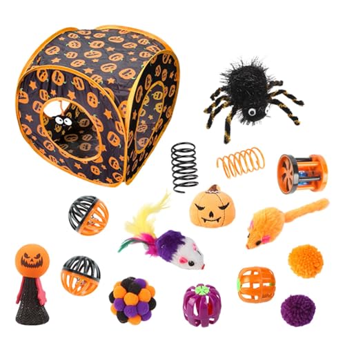 Bexdug Katzenspielzeug-Set, Katzenspielzeug-Set,Halloween-Würfel-Katzenminze-Spielzeug-Set - Katzenspieltunnel, interaktives Kätzchenspielzeug für Katzen, Welpen, Kätzchen und kleine Haustiere von Bexdug