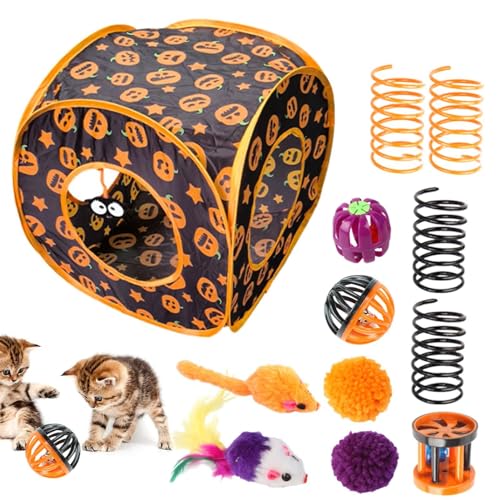 Bexdug Katzenspielzeug-Set, Katzenspielzeug-Set,Halloween-Würfel-Katzenminze-Spielzeug-Set | Versteckspiel für Katzen, Federspielzeug, Katzenspieltunnel für kleine Haustiere, Kaninchen, Kätzchen von Bexdug