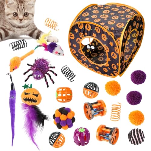 Bexdug Katzenspielzeug-Set, Katzenspielzeug-Set - Halloween-Würfel-Katzenminze-Spielzeug-Set,Versteckspiel-Spieltunnel für Katzen, interaktives Kätzchenspielzeug für Nickerchen und Spielzeit bei von Bexdug