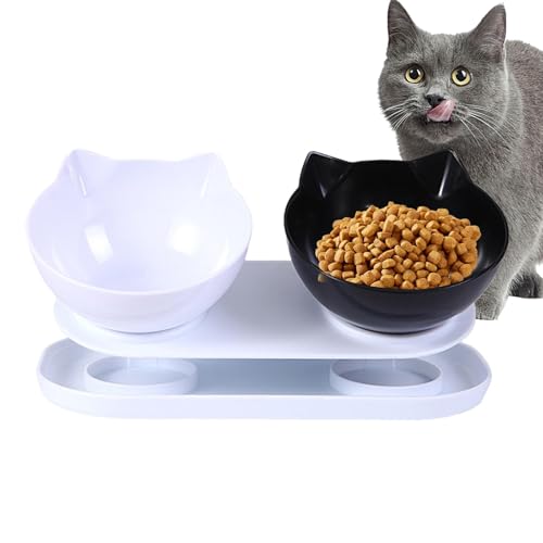 Bexdug Pet Feeder - 15 Grad geneigter rutschfester Katzennapf | Abnehmbarer Doppel-Katzennapf, Anti-Umkipp-Katzen-Futterspender und Bewässerungs-Set für Indoor-Katzen von Bexdug