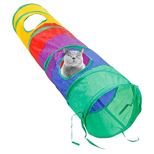 Bexdug Regenbogen-Katzen-Tunnel | S-förmiges Haustier-Katzen-Tunnelrohr,Tragbares Haustierzubehör Katzenspielzeug zum Verstecken, Jagen und Trainieren von Bexdug