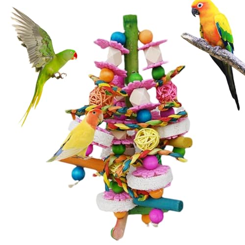 Bexdug Vogel-Kauspielzeug, Kauspielzeug für Papageien - Natürliche Luffa-bunte Vogelkäfig-Ornamente zum Kauen | Schnabelschleifzubehör mit Metallhaken, dekoratives Vogelspielzeug für Sittich-Sardellen von Bexdug