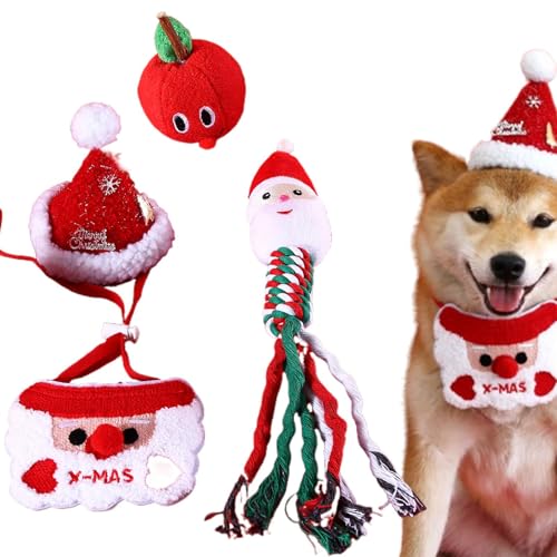 Bexdug Weihnachts-Quietschspielzeug für Hunde, Weihnachts-Interaktives Plüsch-Hundespielzeug | Interaktives Seilspielzeug zum Zahnen,Quietschbares Weihnachtsmann-Plüschspielzeug, interaktives von Bexdug