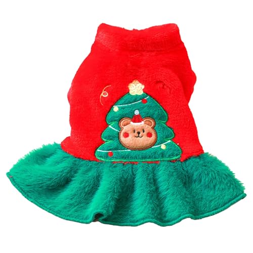 Bexdug Weihnachtskleid für kleine Hunde, Winterkleidung, Welpenkleid, Katzenbekleidung, Weihnachtsbaumkleid, warmes Hunde-Weihnachtsoutfit von Bexdug