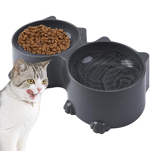 Wasser- und Futternapf-Set für Haustiere | Doppelte Katzen-Futternäpfe i Katzen-Design,Erhöhte Welpennäpfe für kleine Hunde, Wasser- und Futternapf-Set für Haustiere, geneigter erhöhter Napf, Bexdug von Bexdug