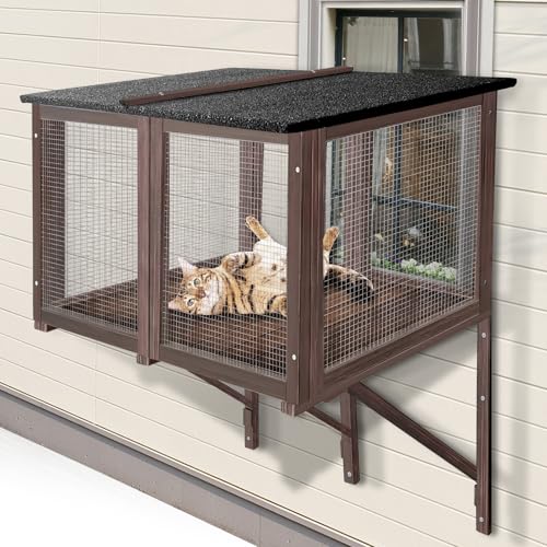 Catio Fensterkatio für Indoor-Katzen - Erweiterbare Fensterstange mit Aussichtskasten im Freien für mehrere Katzen - Betrachten, Sonnenbaden, Entspannen, Spielen, Faulenzen, Schlafen, Landschaft von Bhyhok