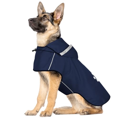 BiPawTi Hunde Regenmantel Große Hunde, Wasserdicht Regenmantel Hund Bekleidung mit Reflektierenden Kapuze & Verstellbarer Klettverschluss - Ultraleicht Hunderegenmantel für Spaziergänge (L | Blau) von BiPawTi