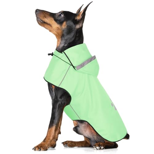 BiPawTi Verstellbar Regenmantel Hund Klein, Hunde-Regenjacke mit Klettverschluss - Ultraleicht & Wasserdicht Hunderegenmantel mit Reflektierenden Kapuze für Trockene, Sichere Gassigänge (S | Mint) von BiPawTi