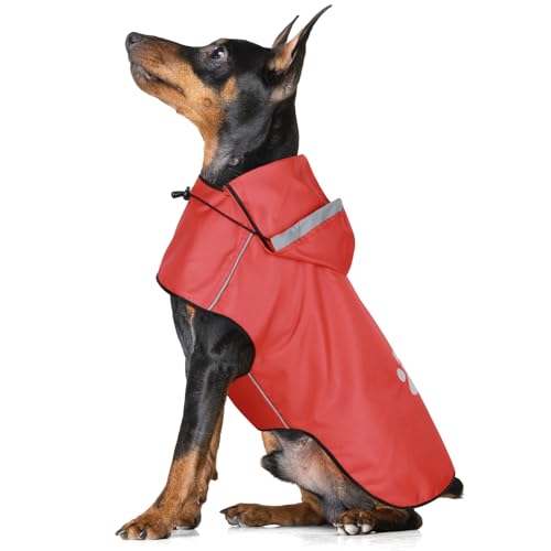 BiPawTi Hunde Regenmantel Kleine Hunde, Verstellbarer Regenjacke mit Klettverschluss - Ultraleicht & Wasserdicht Hunderegenmantel mit Reflektierenden Kapuze für Spaziergänge (S | Rot) von BiPawTi