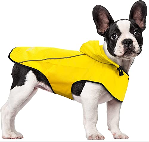 BiPawTi Hunde-Regenmantel, wasserdicht, mit Kapuze, reflektierend, Sicherheits-Regenjacke, Winddicht, schneefest, Hunde-Regenmantel für kleine, mittelgroße und große Hunde, Gelb + Blau' von BiPawTi