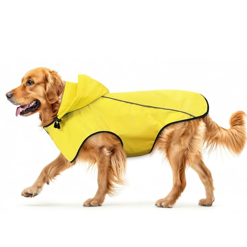 BiPawTi Hunde-Regenmantel, wasserdicht, mit Kapuze, reflektierend, Sicherheits-Regenjacke, Winddicht, schneefest, Hunde-Regenmantel für kleine, mittelgroße und große Hunde, Gelb + Blau' von BiPawTi