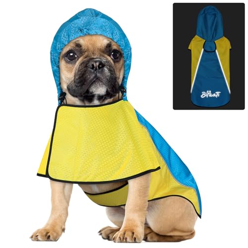 BiPawTi Hunde-Regenmantel, wasserdicht, mit Kapuze, reflektierend, Sicherheits-Regenjacke, Winddicht, schneefest, Hunde-Regenmantel für kleine, mittelgroße und große Hunde, Gelb + Blau' von BiPawTi