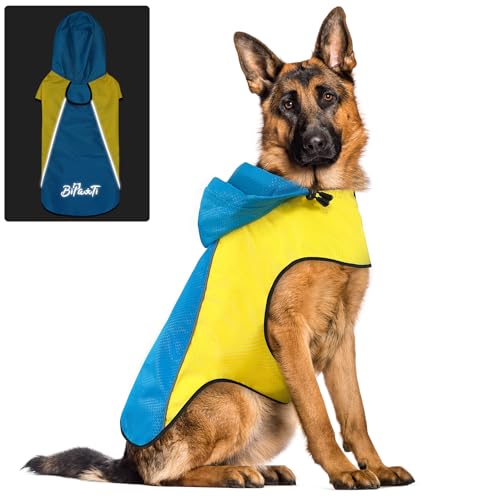 BiPawTi Hunde-Regenmantel, wasserdichter Zupf-Poncho, reflektierende Sicherheits-Hunde-Regenjacke, Winddicht, schneefester Hunde-Regenmantel, Hunderegenmäntel für kleine, mittelgroße und große Hunde von BiPawTi