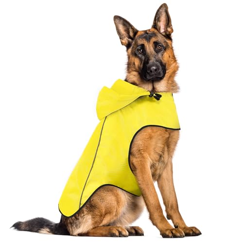 BiPawTi Hunde-Regenmantel, wasserdichter Zupfponcho, reflektierende Sicherheits-Hunde-Regenjacke, winddichter schneefester Hunde-Regenmantel, Hunderegenmäntel für kleine, mittelgroße und große Hunde von BiPawTi