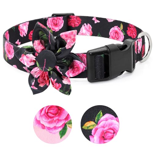 BiPawTi Hundehalsband mit Blumenmuster, weiches kleines Hundehalsband für Mädchen mit Blumenmustern, Dekoration, niedliche Halsbänder für Hündinnen, Welpen, Sommer-Hundehalsbänder für kleine Hunde, von BiPawTi