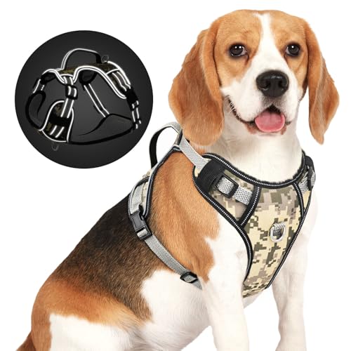 BiPawTi No Pull Dog Harness Medium Breed - Soft Adjustable Dog Chest Harness with Reflective Strips - Breathable No-Choke Walking Pet Harness with 2 Leash Rings and Handle - Military Camo (M) von BiPawTi