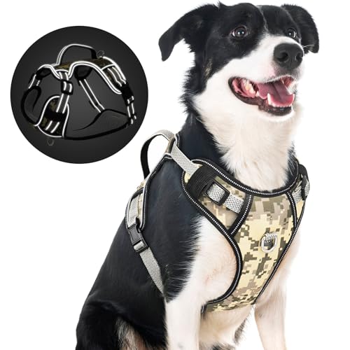 BiPawTi Dog Harnesses for Large Dogs No Pull - Soft Adjustable Dog Chest Harness with Reflective Strips - Breathable No-Choke Walking Pet Harness Dog Vest with 2 Leash Rings and Handle - Camo (L) von BiPawTi