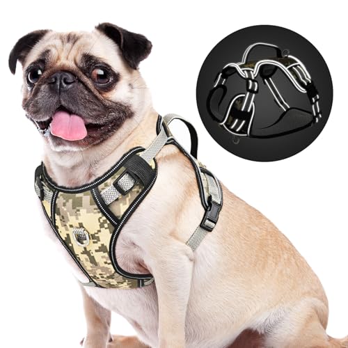 Reflective Dog Harness BiPawTi Welpen Geschirr Hund, Anti-Zieh Hunde Geschirr Kleine Hunde, Reflektierendes Brustgeschirr mit Handgriff, Camouflage-Design Welpengeschirr für Spaziergänge (S) von BiPawTi