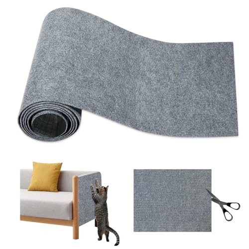 Bieiyhe Kratzmatte Katze Selbstklebend, Kratzteppich Katzen Kratzmatte Wand Kratzschutz, Cat Scratching Mat Sofa, Kratzfolie Katzenkratzbretter DIY Trimmbarer für Schützt Möbel -40 x 200 cm Hellgrau von Bieiyhe