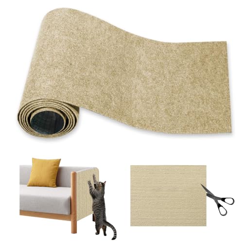 Bieiyhe Kratzmatte Katze Selbstklebend, Kratzteppich Katzen Kratzmatte Wand Kratzschutz, Cat Scratching Mat Sofa, Kratzfolie Katzenkratzbretter DIY Trimmbarer für Schützt Möbel -40 x 200 cm Khaki von Bieiyhe