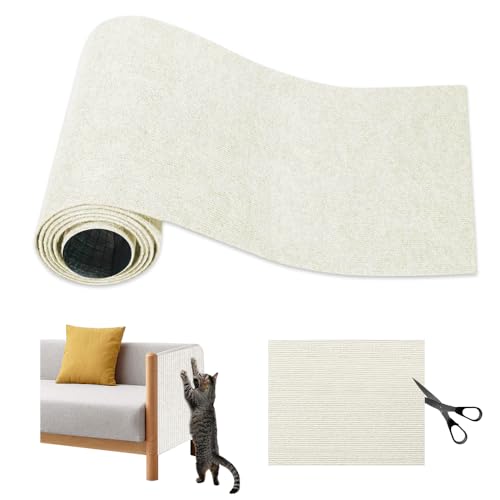 Bieiyhe Kratzmatte Katze Selbstklebend, Kratzteppich Katzen Kratzmatte Wand Kratzschutz, Cat Scratching Mat Sofa, Kratzfolie Katzenkratzbretter DIY Trimmbarer für Schützt Möbel -40 x 200 cm Weiß von Bieiyhe