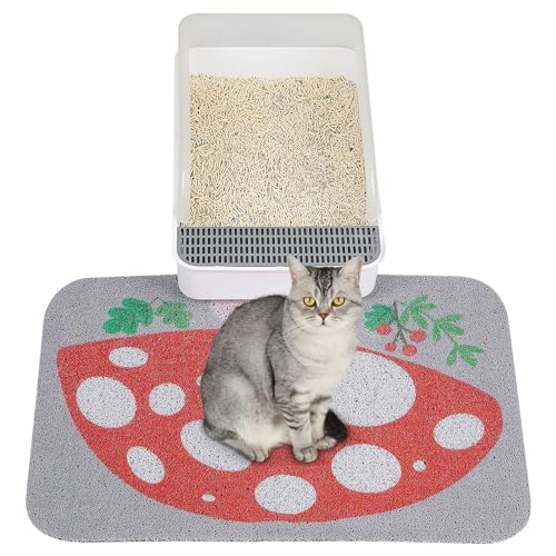 Bienbee Katzenklo Matte, Katzenstreu Matte, leicht zu reinigen, Katzentoilettenmatte mit Boden, Pilz-Thema, grafisches Design, Katzenmatten für Streu, S, 60 x 37,8 cm von Bienbee