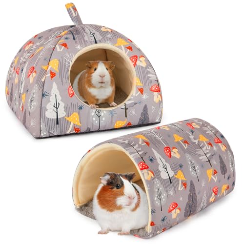 Bienbee Pilzversteck Set – 2 Stück mit Tunnel, graues Meerschweinchen & Kaninchenhaus Zubehör von Bienbee