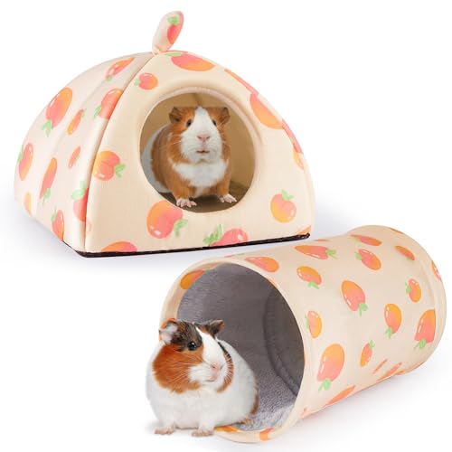 Bienbee Meerschweinchenversteck Kaninchenbett mit Meerschweinchentunnel, 2 Stück, Meerschweinchen-Spielzeug-Set, Meerschweinchenhaus, Kaninchenversteck Meerschweinchen, Zubehör für Hamster, Frettchen, von Bienbee