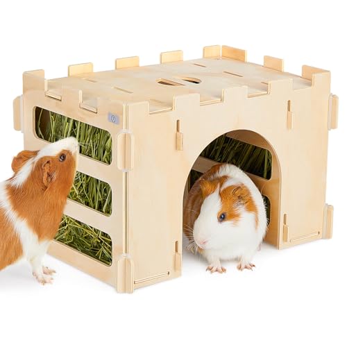 Bienbee Meerschweinchenversteck mit Heu-Futterstation, Holz Kaninchen Heu Futterstation Meerschweinchen Haus Meerschweinchen Käfig Zubehör für Häschen Chinchilla Hamster Igel Kleintiere von Bienbee