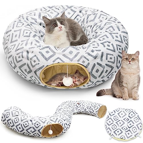 Katzentunnel Bett, Bienbee Katzentunnel 2 in1 S-Form Faltbare Katzentunnel für Indoor Katzen Groß, Cat Tubes Peekaboo Katzenhöhle für Katzen Meerschweinchen Kaninchen von Bienbee