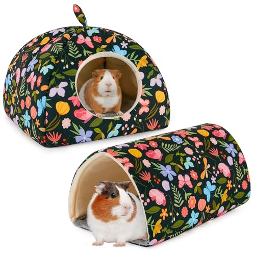 Bienbee Kaninchenbett mit Tunnel, Meerschweinchen-Spielzeug-Set, grüne Blumen, 2 Stück von Bienbee