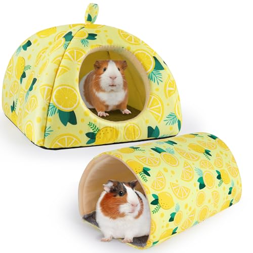 Bienbee Meerschweinchen-Versteck Kaninchenbett mit Meerschweinchentunnel, 2 Stück, Meerschweinchen-Spielzeug-Set, Meerschweinchenhaus, Kaninchenversteck Meerschweinchen, Zubehör für Hamster, von Bienbee