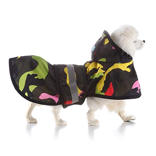 Bienwwow Hunderegenmantel mit Kapuze, ultraleicht, atmungsaktiv, 100% wasserdicht, Regenjacke für mittelgroße und große Hunde (2XL, YY21schwarz) von Bienwwow