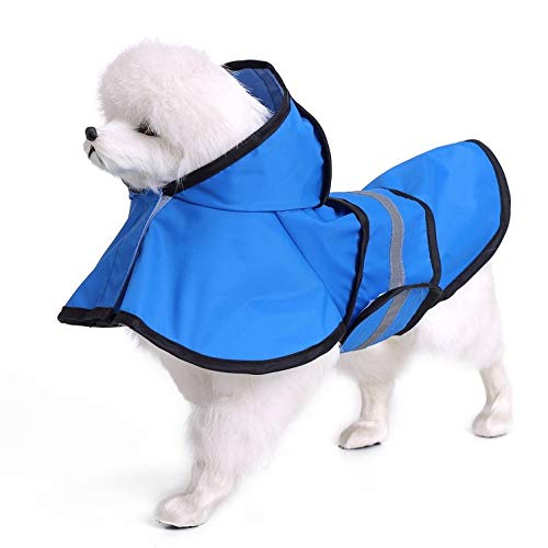 Bienwwow Hunderegenmantel mit Kapuze, ultraleicht, atmungsaktiv, 100% wasserdicht, Regenjacke für mittelgroße und große Hunde (3XL, YY15Blau) von Bienwwow