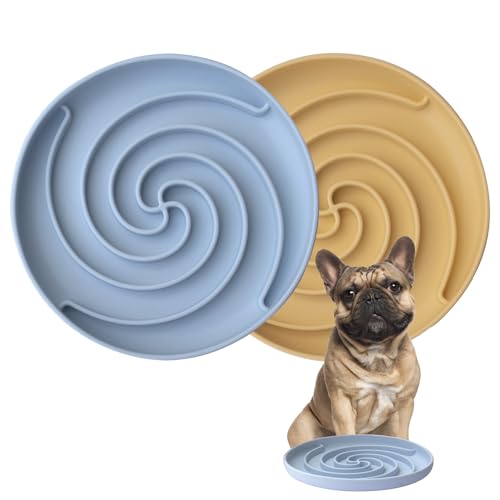 Bifeaw Hund Puzzle Schüssel - Silikon Slow Feeder Hundenäpfe für Gesundes Essen - Puppy Slow Feeder Rutschfestes Design Spülmaschinenfest Mikrowellengeeignet (Blau und Gelb) von Bifeaw