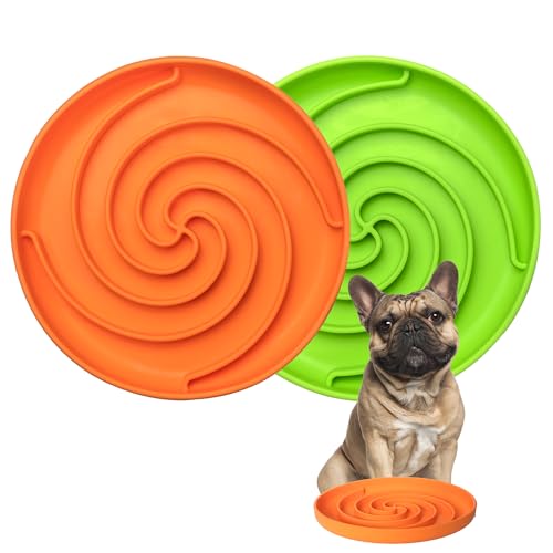 Bifeaw Hund Puzzle Schüssel - Silikon Slow Feeder Hundenäpfe für Gesundes Essen - Puppy Slow Feeder Rutschfestes Design Spülmaschinenfest Mikrowellengeeignet (Grün und Orange) von Bifeaw