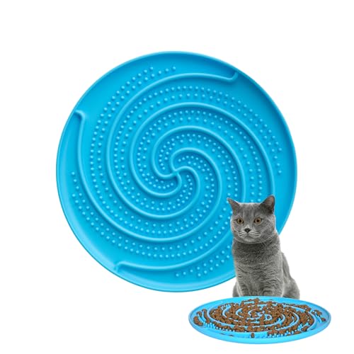 Bifeaw Silikon Slow Feeder Katzennapf - Ineraktive Katze Slow Feeder für Nass-Trockenfutter - Katzenfutter Puzzle Feeder mit großer Saugkraft (Blau) von Bifeaw