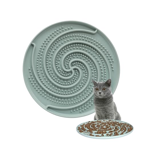 Bifeaw Silikon Slow Feeder Katzennapf - Ineraktive Katze Slow Feeder für Nass-Trockenfutter - Katzenfutter Puzzle Feeder mit großer Saugkraft (Grau-Grün) von Bifeaw