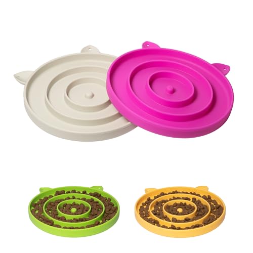 Bifeaw Silikon Slow Feeder Katzennapf – Interaktiver Katzen-Puzzle-Futterspender für Haustiere Trockenes Nassfutter-Training – Katze Slow Feeder Bowl Verhindert Überessen von Welpen Kitty (Lila und von Bifeaw