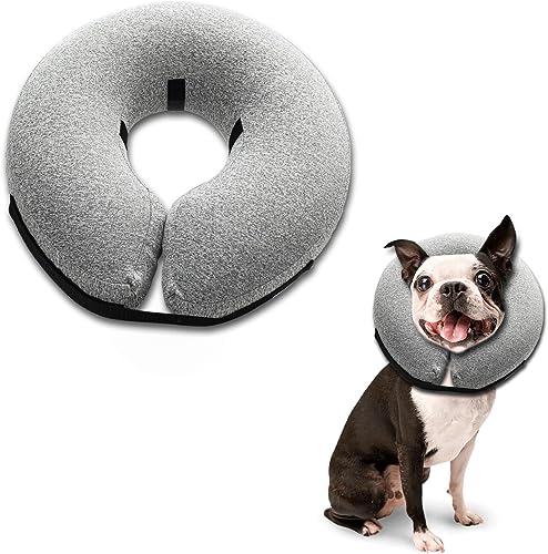 Big Ant Aufblasbares Hundehalsband, weiches Haustier-Genesungshalsband, Donut-Halsband für nach Operationen, blockiert nicht die Sicht, E-Halsband, geeignet für kleine Hunde und Katzen (klein, grau) von Big Ant