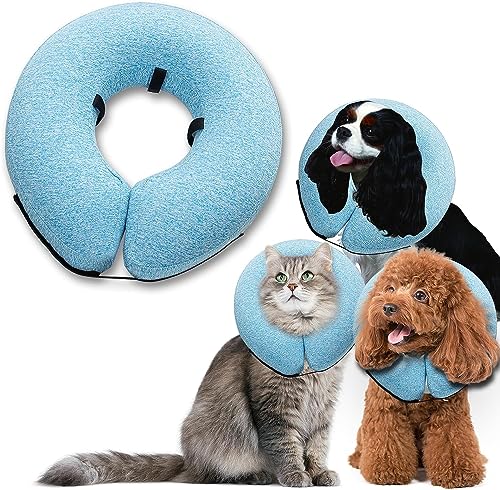 Big Ant Pet Aufblasbares Halsband für Hunde und Katzen, bequemer Hundeschutzkegel zur Genesung, aufblasbare grundlegende Hundehalsbänder, mittelblau von Big Ant