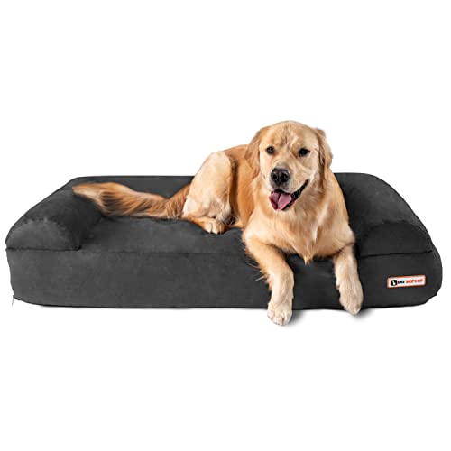 Big Barker Orthopädisches Hundebett Sofa Edition – Hundebetten für große Hunde aus orthopädischem Schaumstoff – Anthrazit, Größe L – unterstützt Gelenke, erhöht die Lebensqualität und bessere Erholung, hergestellt in den USA von Big Barker