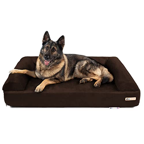 Big Barker Orthopädisches Hundebett Sofa Edition – Hundebetten für große Hunde aus orthopädischem Schaumstoff – Schokolade, XL – unterstützt Gelenke, erhöht die Lebensqualität und bessere Erholung, hergestellt in den USA von Big Barker