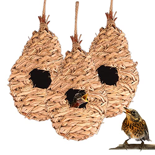 BigDean 5X Nisttasche Vogelnest gewebt 27 x 12 cm - 100% Naturprodukt - für Vögel wie Kohlmeisen, Spatz, Rotkehlchen, Zebrafinken - Nistkasten Vogel Unterschlupf von BigDean