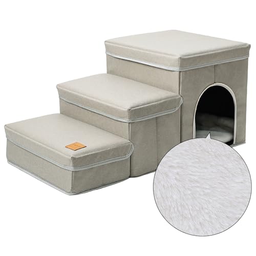 Pet Foldable Hundeschritt-Multifunktionale Hundetreppe Mit Zwei Lagerung Und Gemütlichem Haustiernest, Reversibler Matte, Atmungsaktives Und Weastem Bestehen,Beige,A von Bigcan