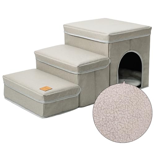 Pet Foldable Hundeschritt-Multifunktionale Hundetreppe Mit Zwei Lagerung Und Gemütlichem Haustiernest, Reversibler Matte, Atmungsaktives Und Weastem Bestehen,Beige,B von Bigcan